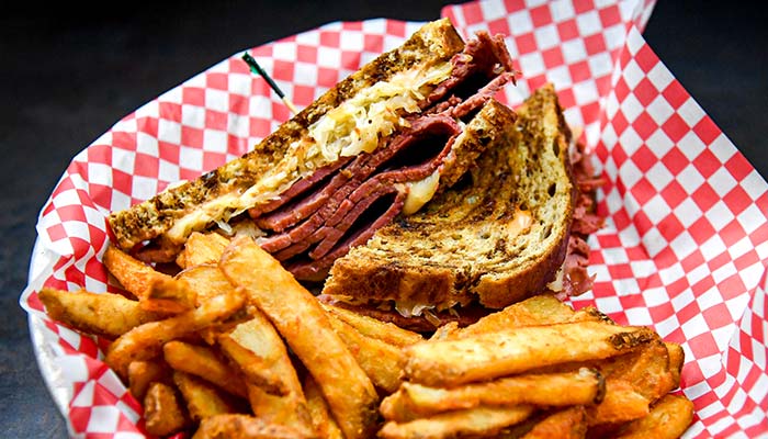 Reuben sandwich and side of fries from the Menu at the Mess Hall Tavern and Grill VFW Post 1215 Rochester Minnesota.