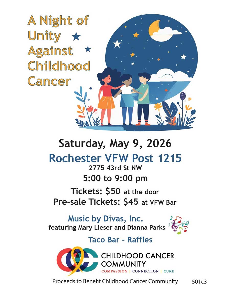 A family stands under stars at VFW 1215 Events for A Night of Unity Against Childhood Cancer.